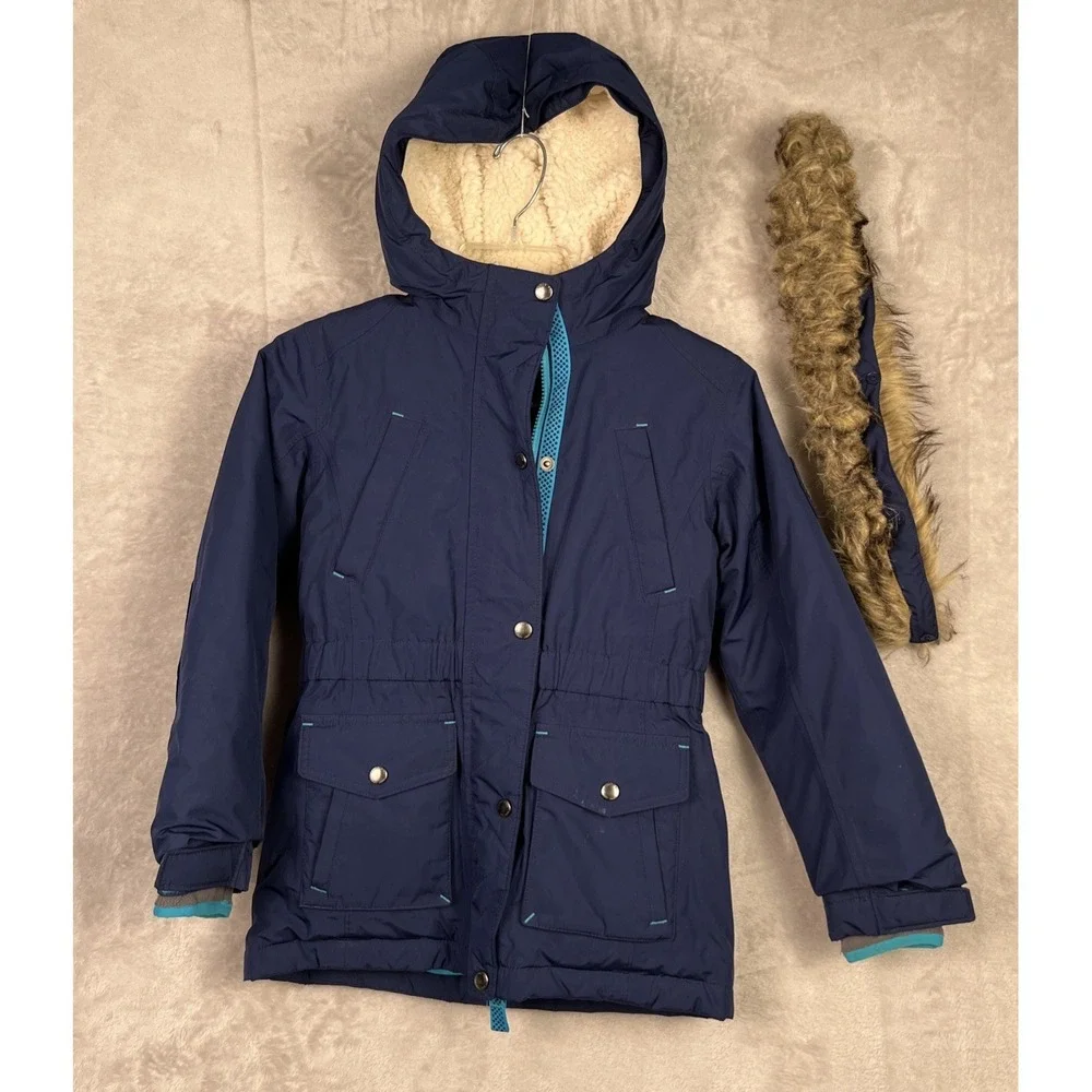Lands End Girls Coat Small 7-8‎ Expedition Down Parka Hood Grow Along Sherpa